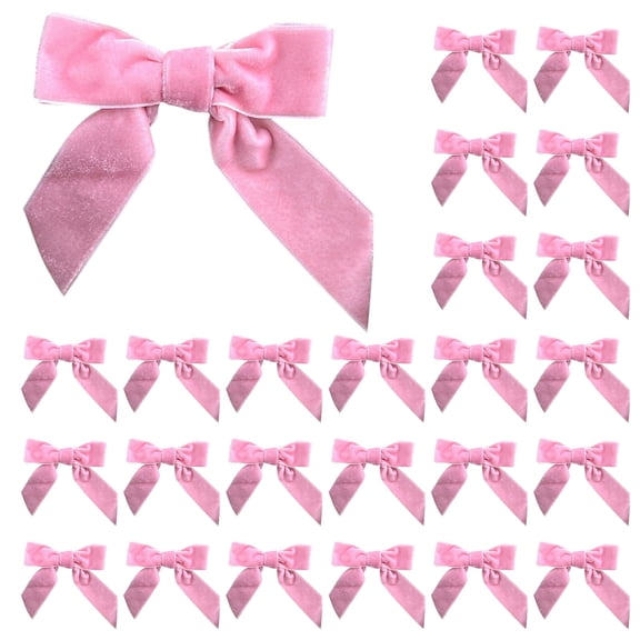 24Pcs Red Velvet Ribbon Bows Christmas Tree Ornaments – 3x3" Xmas Decorations for Trees, Wreaths, Home, Party, Front Door, Holiday Decor, Pink, Bows & Ribbons