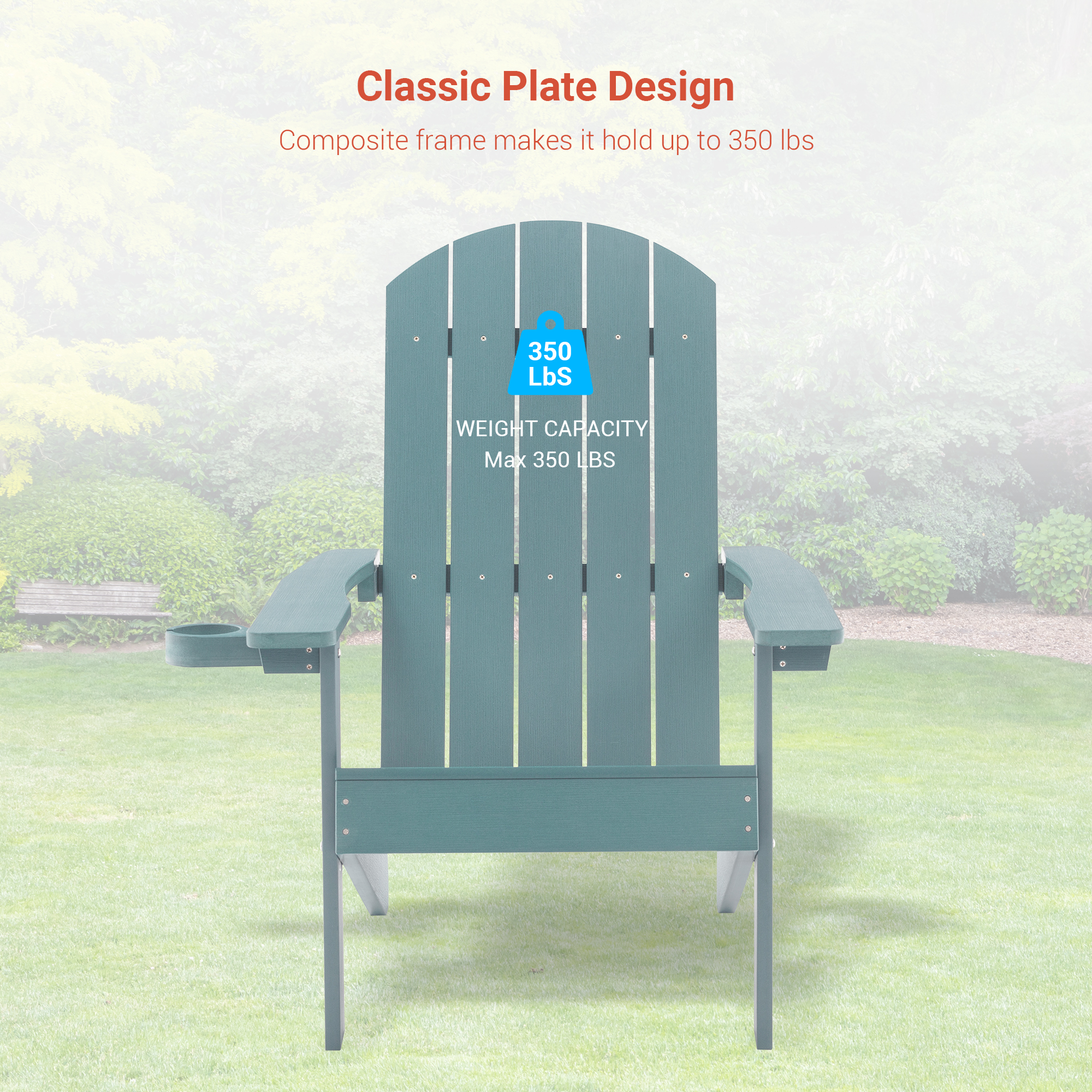 CHYVARY 1 Peak Patio Adirondack Plastic Fire Pit Chair Outdoor Resin Outside Lounge Chair for Yard, deck, lawn and balcony,Lake Blue - image 5 of 9