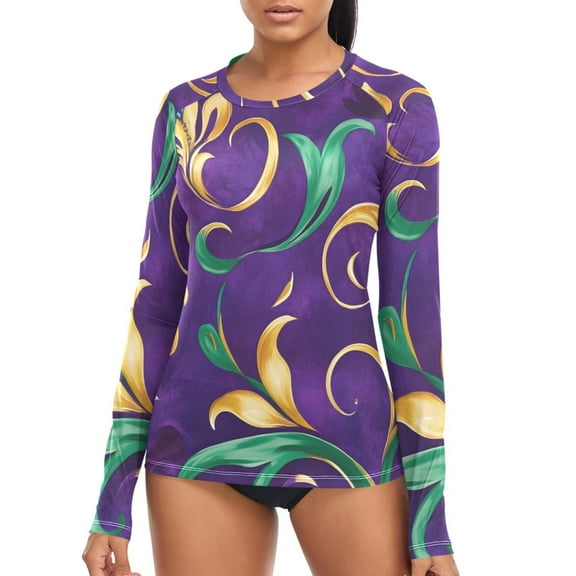 joogoo Womens UPF 50  Sun Shirts Mardi Gras Leaf Long Sleeve UV Protection Rash Guard Tops S