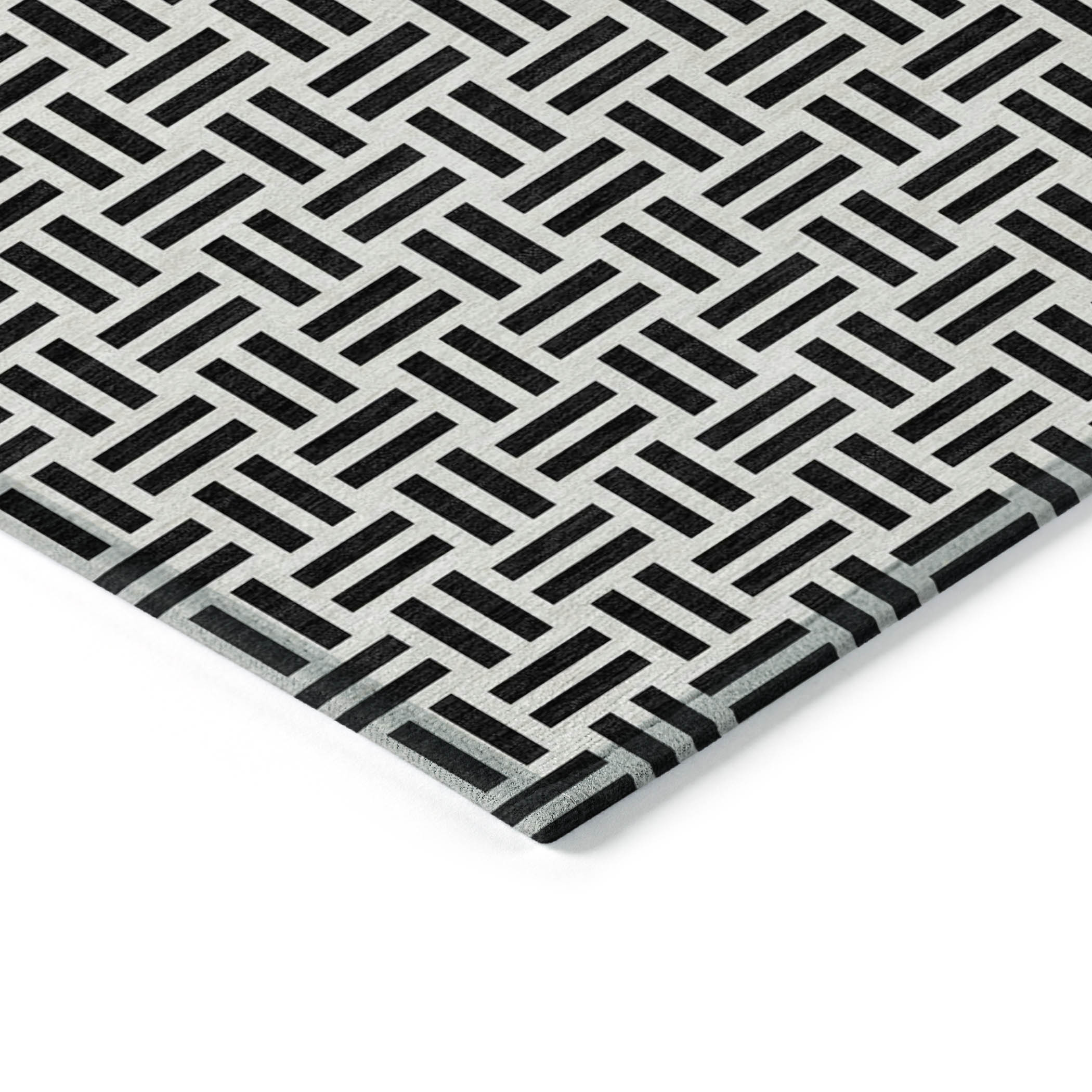 Addison Rugs Chantille Indoor/Outdoor Transitional Geometric Black Washable Rectangle Rug, 5' x 7'6"