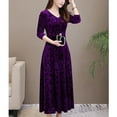 thumbnail image 3 of YONGHS Women's Elegant Velvet Long Sleeve Jacquard Maxi Swing Dress Winter Party Long Dresses Purple 3XL, 3 of 4