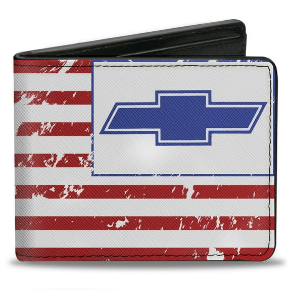 GM General Motors Wallet, Bifold, Chevrolet Bowtie Americana Flag Weathered White Red Blue, Vegan Leather