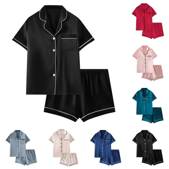 VBTAPA Womens Satin Silk Pajamas Set Button Down 2 Piece Pjs Shorts Set Notch Collar Sleepwear Beige S