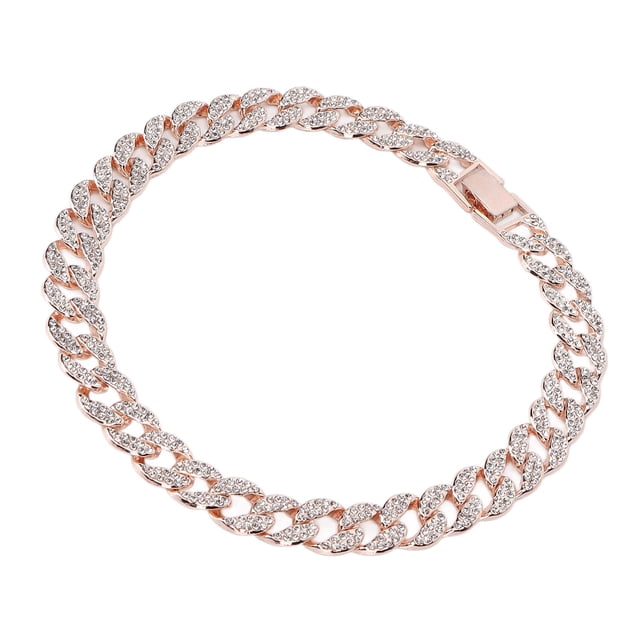 Collar cubano para hombre Joyería de diamantes de 16 pulgadas Collar de hip hop Cadena de eslabones cubanos de MiamiOro rosa