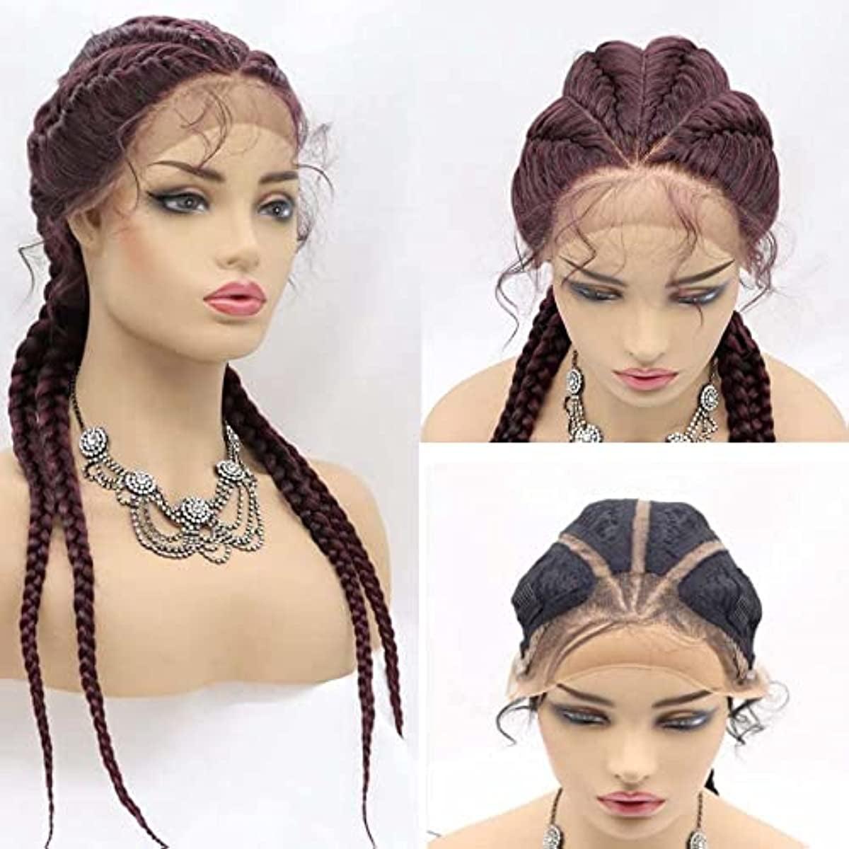  24" Hand-Braided Synthetic Braids Wigs Lace Front Box Braided Wigs with ...