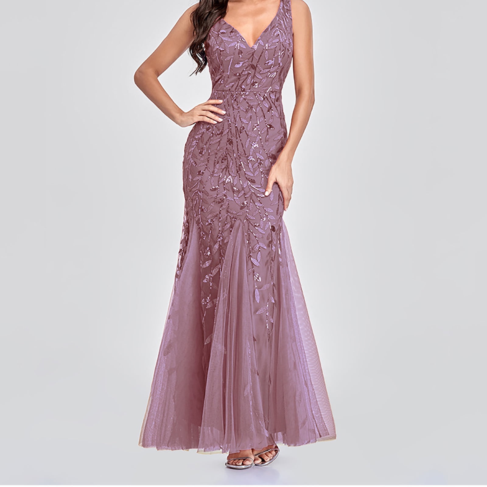 Womens Luxurious Sequins Formal Evening Dress Elegant Sleeveless Mermaid Tulle Floor Lenght Party Cocktail Dresses