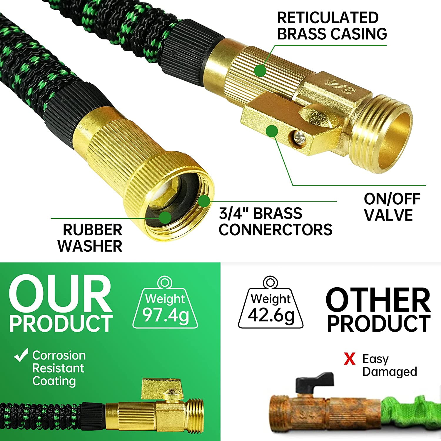100ft Expandable Garden Hose Lightweight Flexible Water Hoses Green