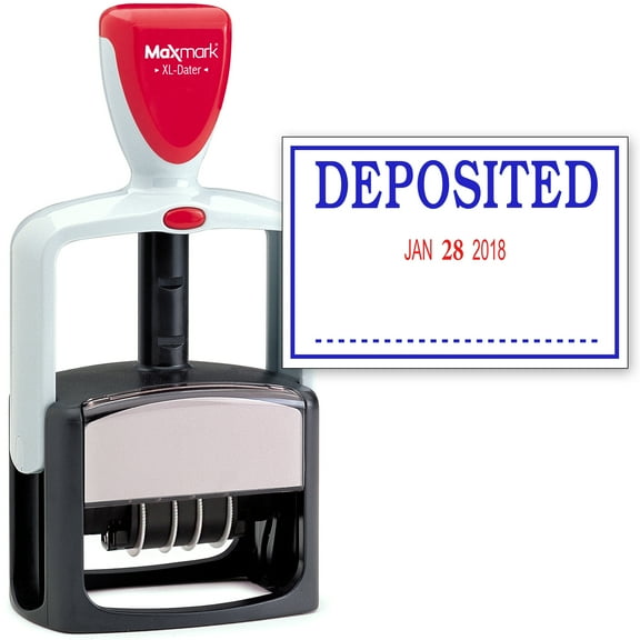 2000 PLUS Heavy Duty Style 2-Color Date Stamp with DEPOSITED self inking stamp - Blue/Red Ink