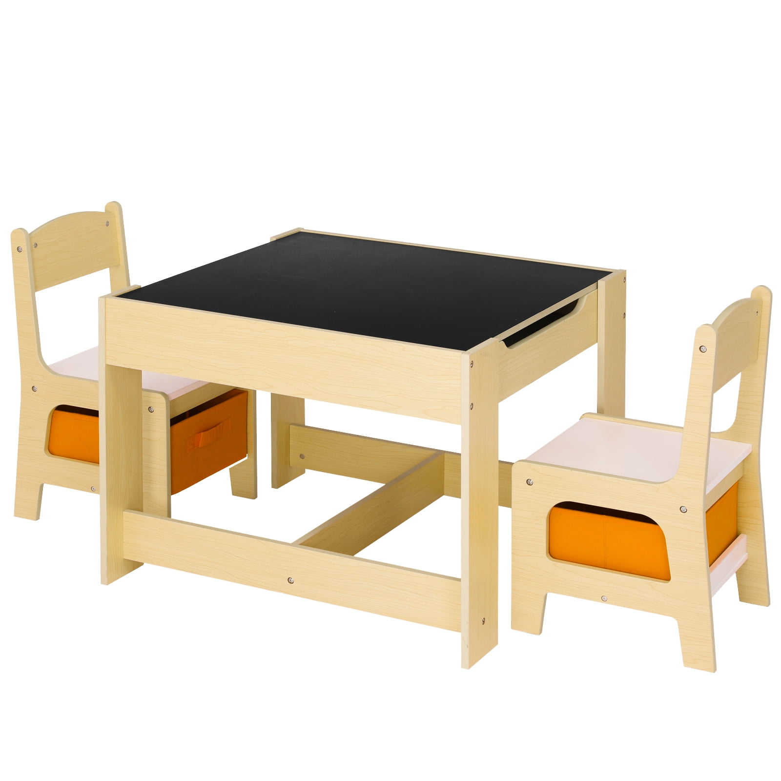 LAZY BUDDY 3-Piece Kids Table and Chairs Set, Wood Children Activity Desk Indoor Toddler Play Table and 2 Chairs Set with Storage