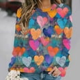 thumbnail image 4 of Craaazy Women's Round Neck Love Heart Printed Valentine's Long Sleeve Tops, 4 of 5