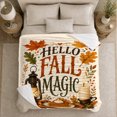 thumbnail image 5 of Hello Fall Magic Quote with Lantern Candle Pumpkin Pie Leaves and Acorns, Cozy Autumn Style for Harvest Fans, Seasonal Table Motif and Thanksgiving Gift, Soft Flannel Blanket, Home Decor, 5 of 9