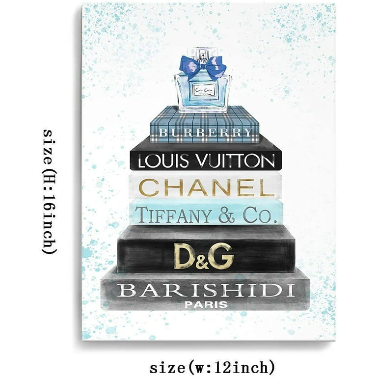 Bedroom Wall Art Blue Perfume on The Book Picture Print on Canvas Framed Bathroom Wall Decor Modern Female Room Chanel Decor Artwork Wall Decorations