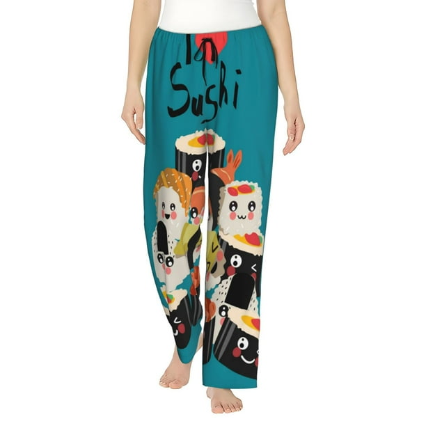 Balery I Love Sushi Pantalones de pijama para mujer, pijamas ultraligeros, pantalones de estar por casa-X-Large