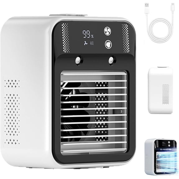 Portable Air Cooler, 500ml USB Rechargeable Mini Cooling Fan with Digital Display Mist Touch Control Low Noise for Bedroom Office Indoor Outdoor