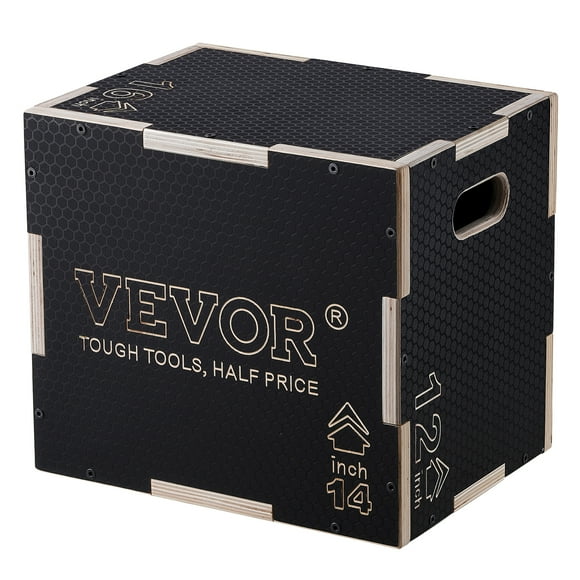 VEVOR 3 in 1 Plyometric Jump Box, 16/14/12 Inch Wooden Plyo Box, Platform & Jumping Agility Box, Anti-Slip Fitness Exercise Step Up Box
