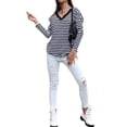 thumbnail image 6 of QAFOPEH Women Striped Print V Neck Long Sleeve Open Back T-Shirt, 6 of 6