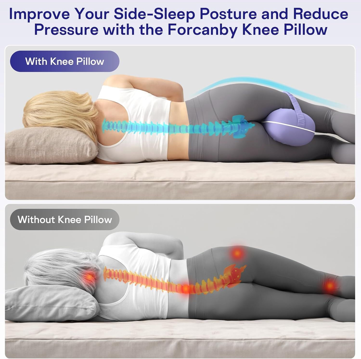Memory Foam Knee Pillow for Side Sleepers Spine Alignment Pillow for Back Hip Pain Sciatica Relief, Pregnancy & Surgery Recovery