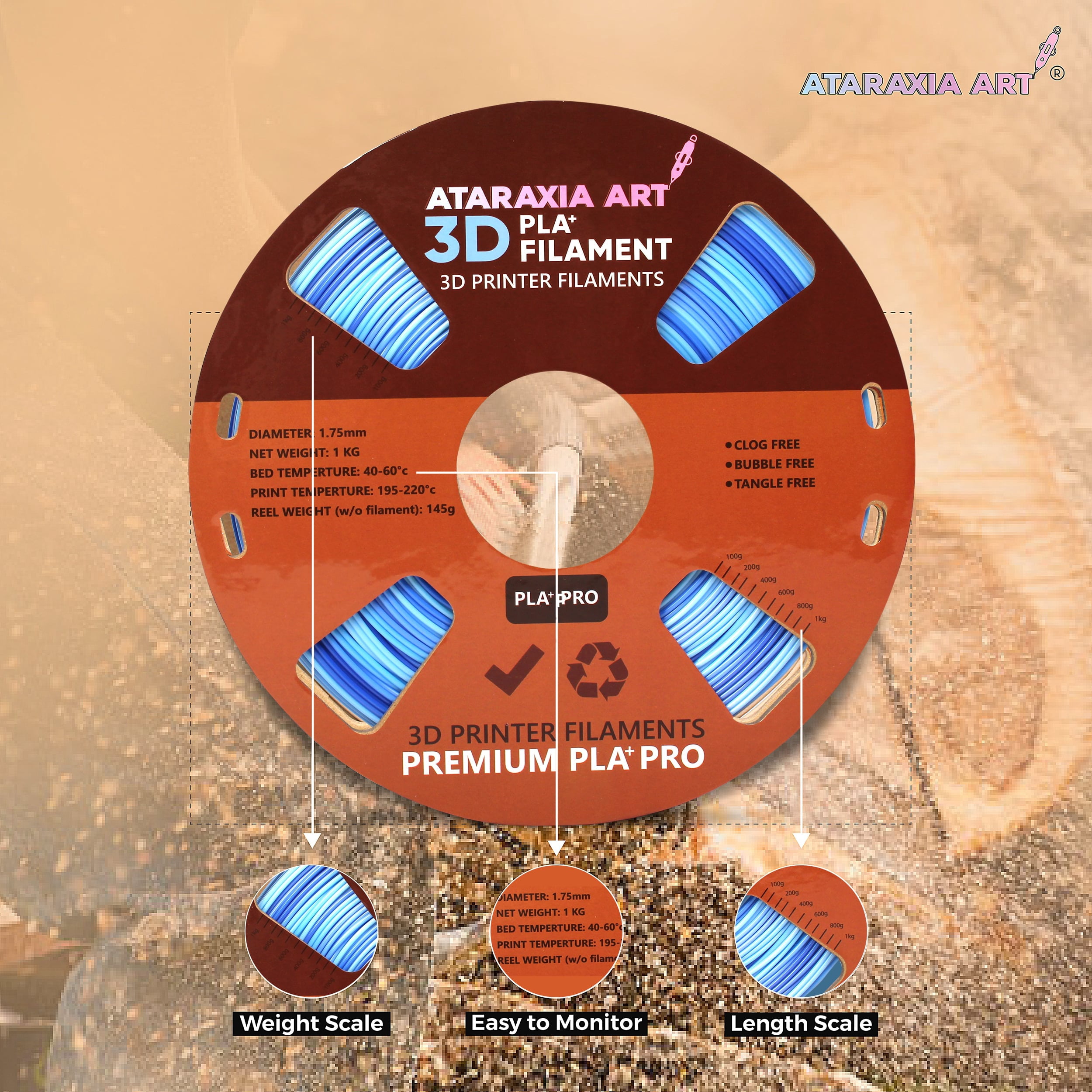 Ataraxia Art Fire Red Silk PLA Filament,3D Printer Silk Gold Yellow Red Shiny Filament 1.75mm,1Kg/2.2lb, Extra Filament Storage Bag