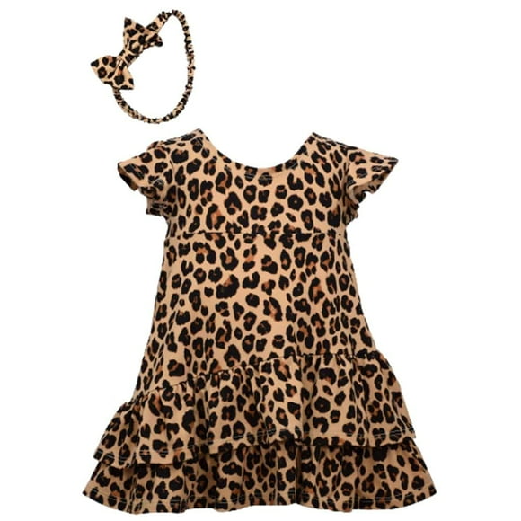 Bonnie Jean Baby Girl's Cheetah Animal Print Dress with Headband, 3-6 Months Brown