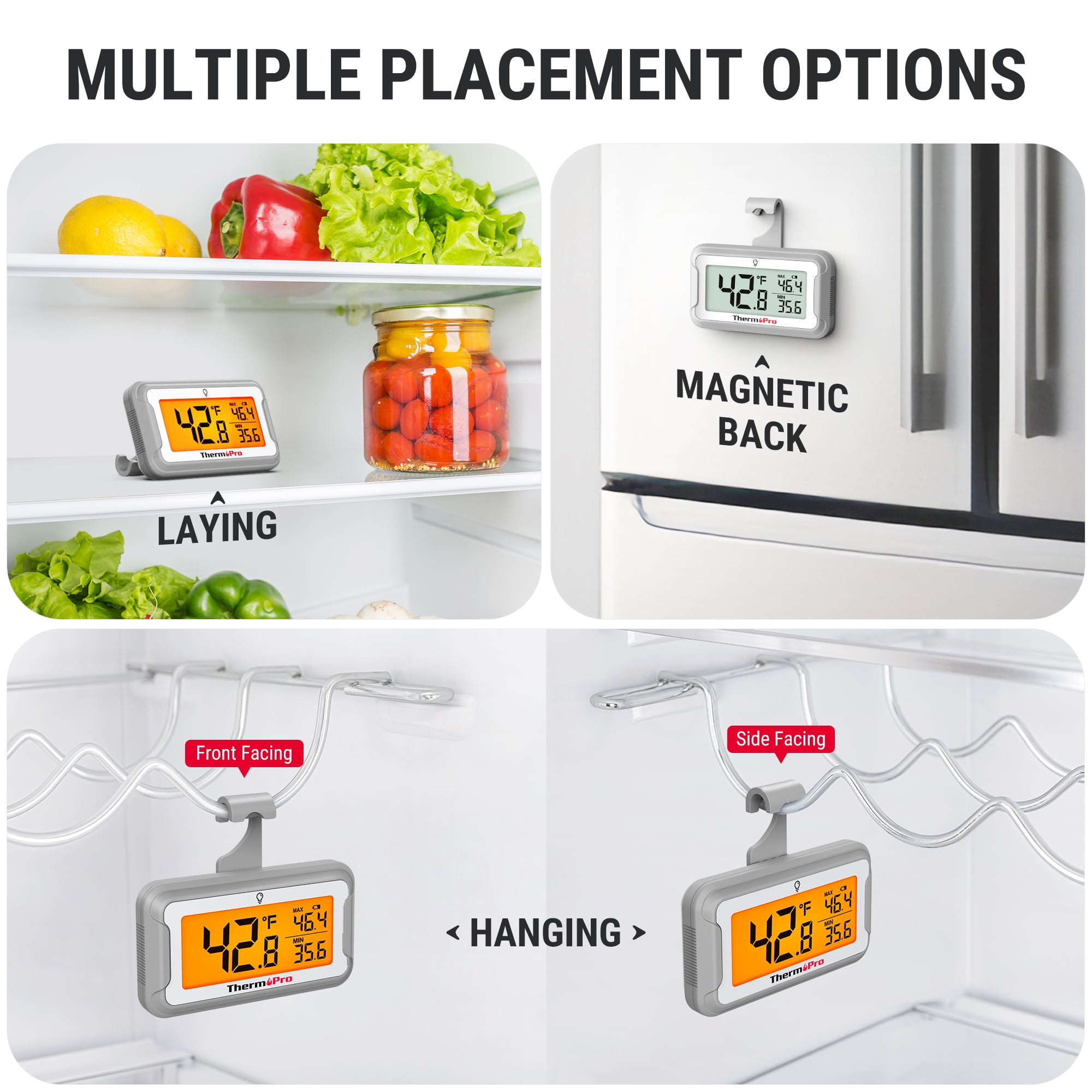 ThermoPro TP110W Waterproof Digital Refrigerator Thermometer with Large LCD Display, Magnetic Back for Fridge, Freezer & Cooler