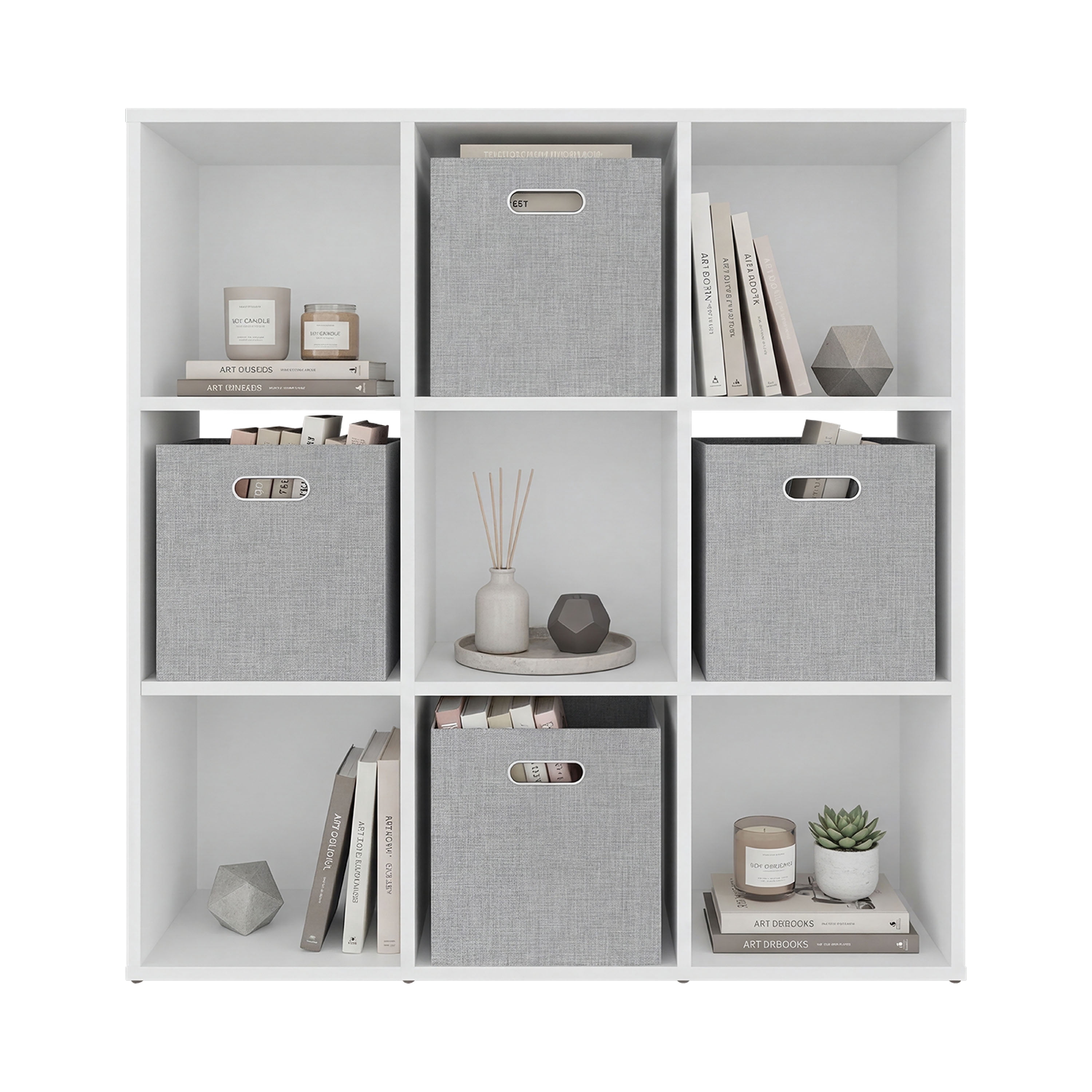 Lena 9-Cube Storage Organizer Bookcase with Display Shelves and 4 Cloth Boxes, for Living Room, Office & Bedroom