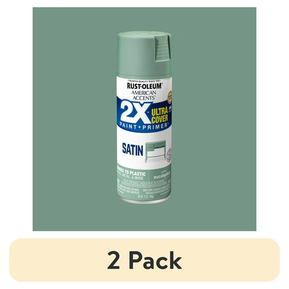 (2 pack) Eucalyptus, Rust-Oleum American Accents 2X Ultra Cover Satin Spray Paint-383196, 12 oz