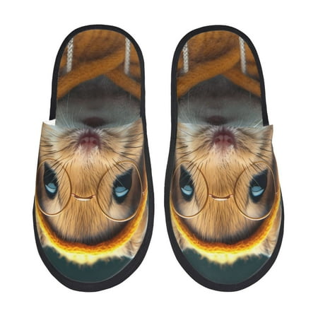 Balery Modern Yellow Sweater Guinea Pig Slient Indoor Furry Fleece Comfort House Shoes Soft Non-Slip Home Shoes Cotton slippers House Slippers-- Medium