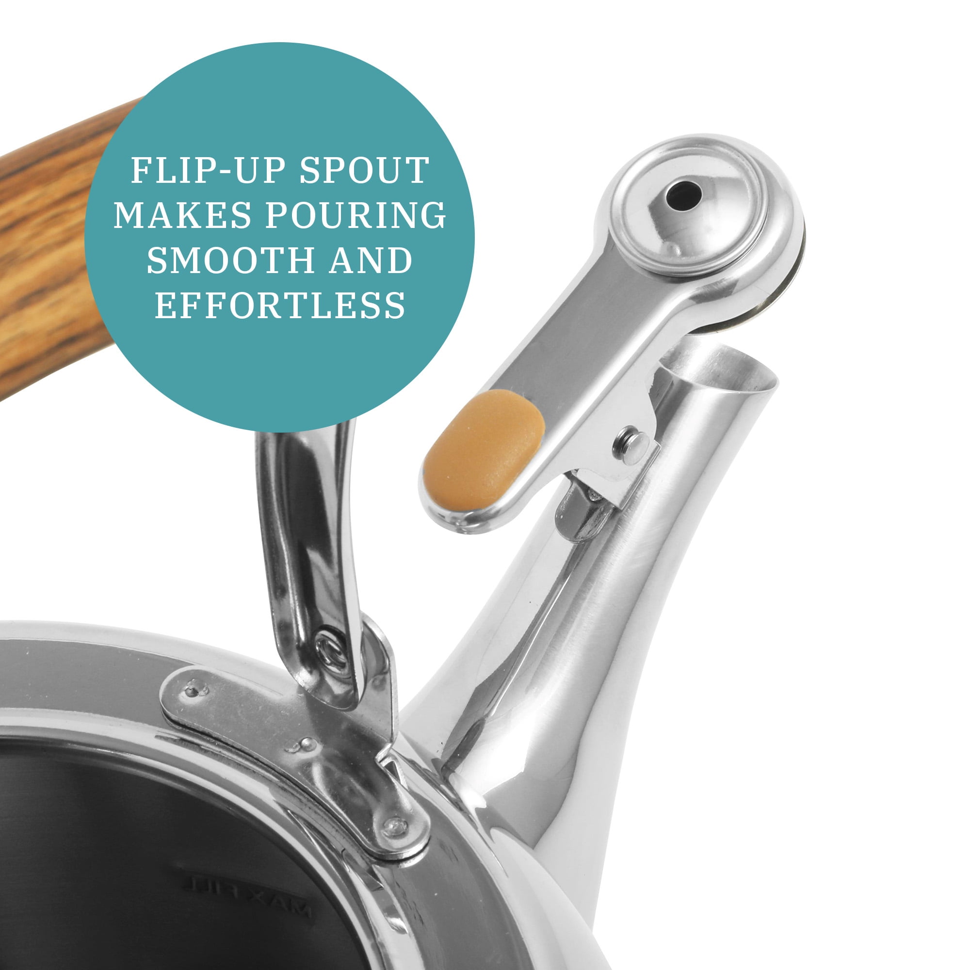 The Pioneer Woman 1.8-Quart Stainless Steel Whistling Tea Kettle with Folding Handle, Silver