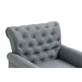 thumbnail image 6 of Mid-Century Modern Accent Chair, Linen Fabric Armchair with Upholstered Button Tufted Back and Wood Legs, Upholstered Lounge Arm Chair Single Sofa Reading Chair for Living Room Bedroom, Dark Gray, 6 of 9