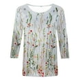 thumbnail image 4 of 2023 Cotonie Women's Coloured Printed T-shirt 3/4 Sleeves Pullover Round Neck Blouse 2023 Trendy Casual Tops,Gray,S, 4 of 4