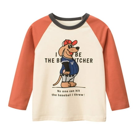 

Toddler Kids Baby Boys Girls Cartoon Print Long Sleeve Color Splice Crewneck T Shirts Tops Tee Clothes For Children