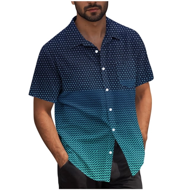 Mens Casual Manga Corta Botón Abajo Camisas Turndown Cuello Blusa de Impresión, Poliéster Ligero Top de la Moda para el Verano Al Aire Libre Y el Uso Diario