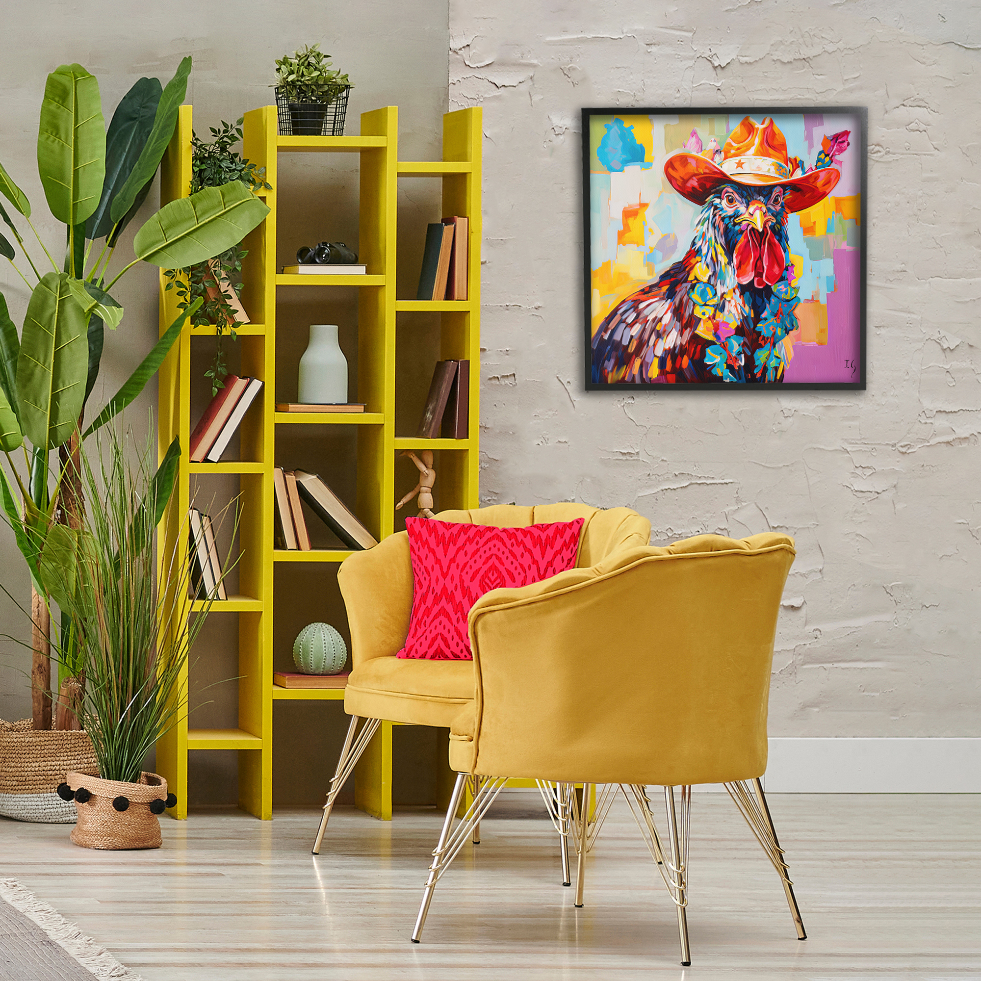 Stupell Industries Modern Cowboy Rooster Animals & Insects Painting Black Framed Art Print Wall Art, 24 x 24