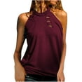thumbnail image 2 of Summer Saving Wycnly Womens Tank Tops off Shoulder Hollow out Breathable Loose Vest Tops Summer Fashion Solid Halter Sleeveless Shirts Blouse Wine XL, 2 of 5