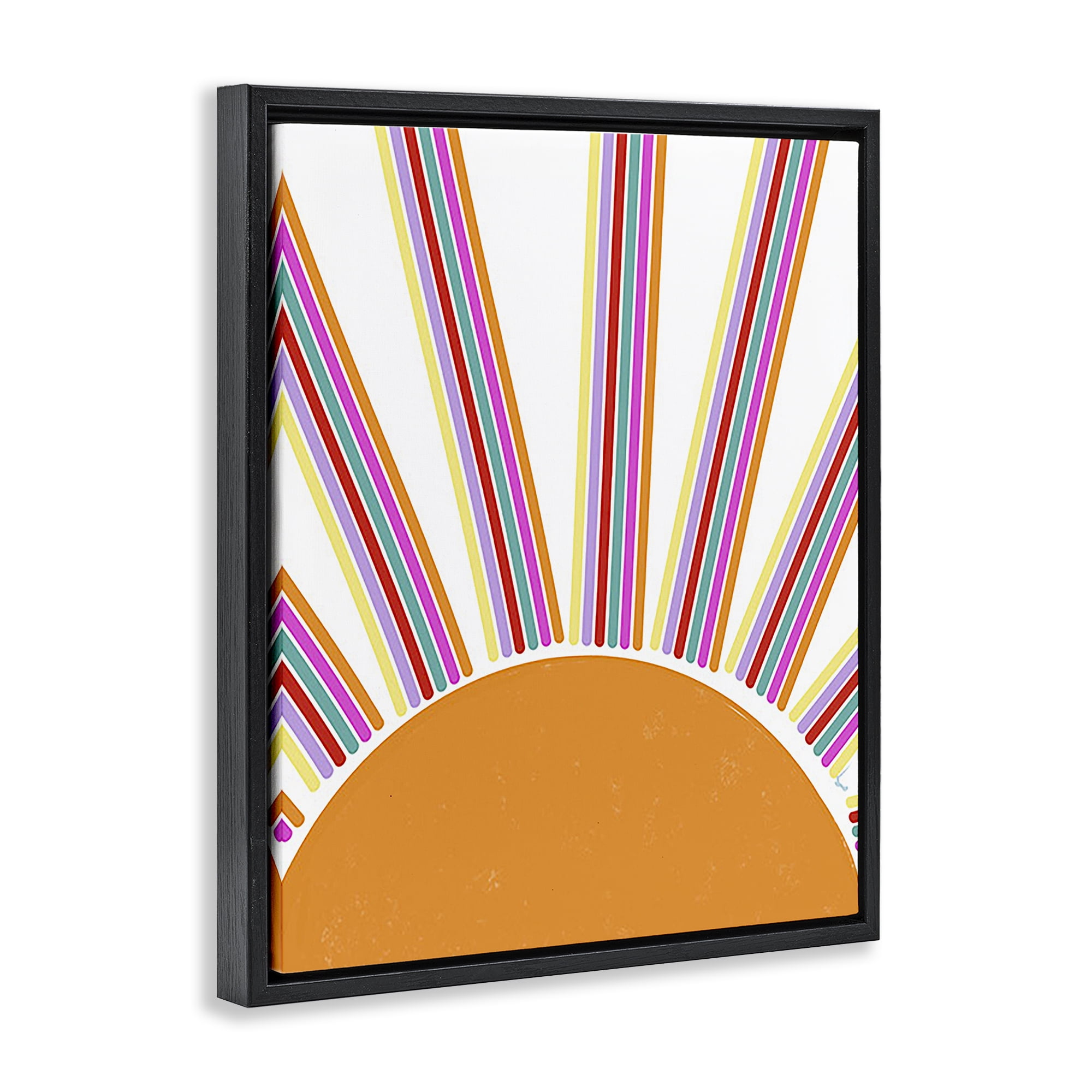 Stupell Industries Retro Striped Sun Rays Landscape & Nature Painting Black Floater Framed Canvas Art Print Wall Art, 17 x 21