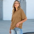 thumbnail image 4 of Women Oversized T Shirts Short Sleeve Summer Casual Loose Top Basic Tee with Pocket Camel XL, 4 of 5