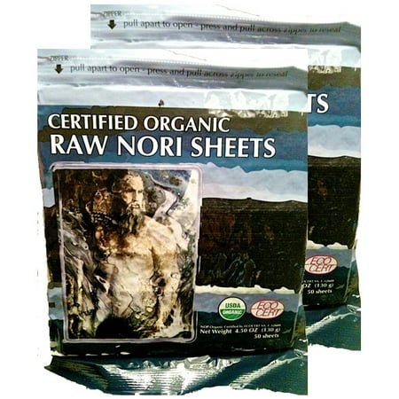 Raw Organic Nori 100 Sheets Pack Vegan Certified Kosher Sushi Wrap Papers Unheated, Not Cooked or Toasted