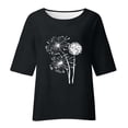 thumbnail image 4 of Fartey Loose Fit Cotton Linen Shirts Women Plus Size Summer 3/4 Sleeve Tops Crew Neck Floral Print Casual Blouses Comfort Lightweight Beach T Shirts, 4 of 4