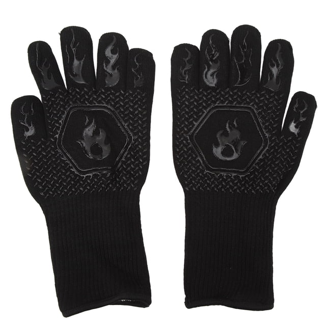 Guantes de barbacoa ignífugos de 800 °C, resistentes al calor, de silicona de doble cara, grandes, para horno y barbacoa, color negro