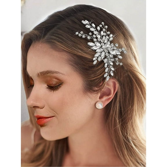 Bride Wedding Hair Comb Silver Crystal Hair Pieces Rhinestone Headpieces Bridal Hair Clip Side Combs Hair Accessories for Women and Girls