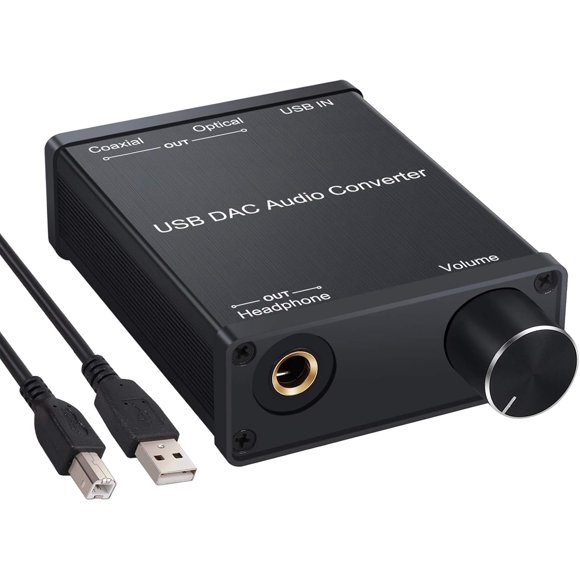 Convertidor de Audio USB DAC con Amplificador para Auriculares, Salida Coaxial/óptica/6.35mm para Auriculares, Convertidor USB a Coaxial S/PDIF Digital a Analógico Compatible con Windows XP 7 10 y Ma