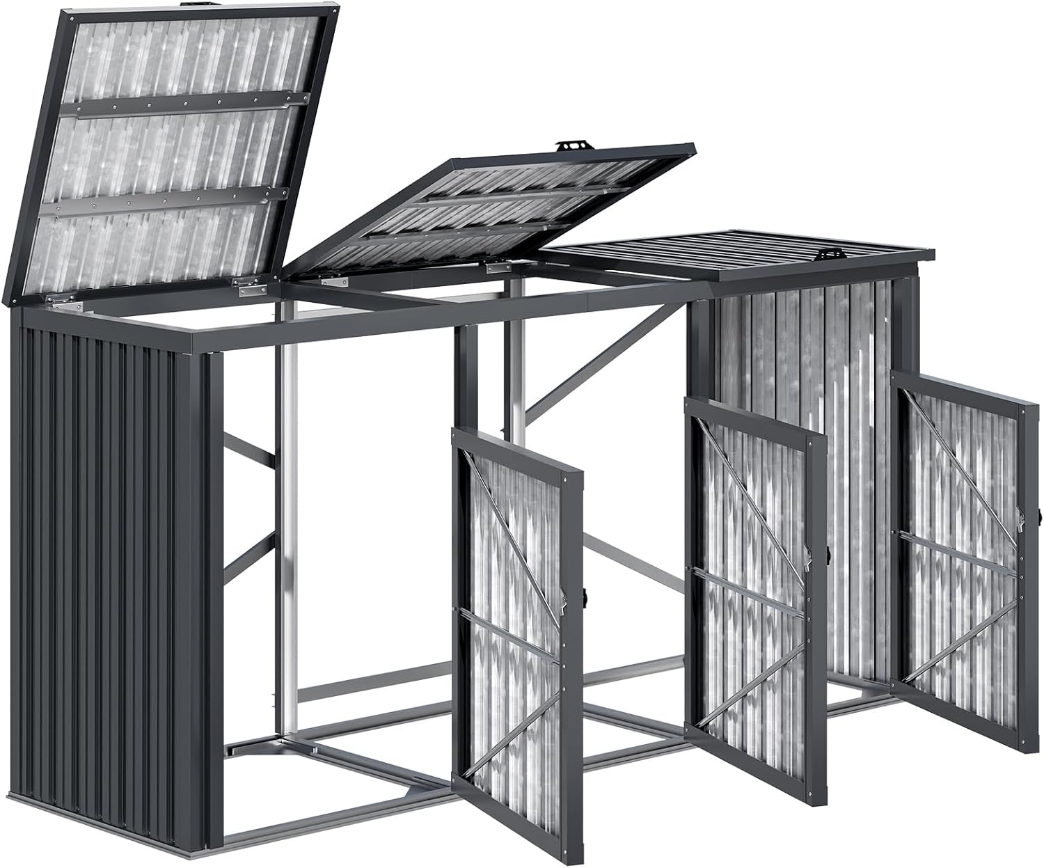 AECOJOY 77 CU.FT Outdoor Trash Can Storage Shed, Metal Garbage Storage Shed for 3 Trash Cans, Heavy Duty Cabinet Waterproof for Garden, Backyard, Lawn and Patio