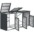 thumbnail image 2 of AECOJOY 77 CU.FT Outdoor Trash Can Storage Shed, Metal Garbage Storage Shed for 3 Trash Cans, Heavy Duty Cabinet Waterproof for Garden, Backyard, Lawn and Patio, 2 of 8