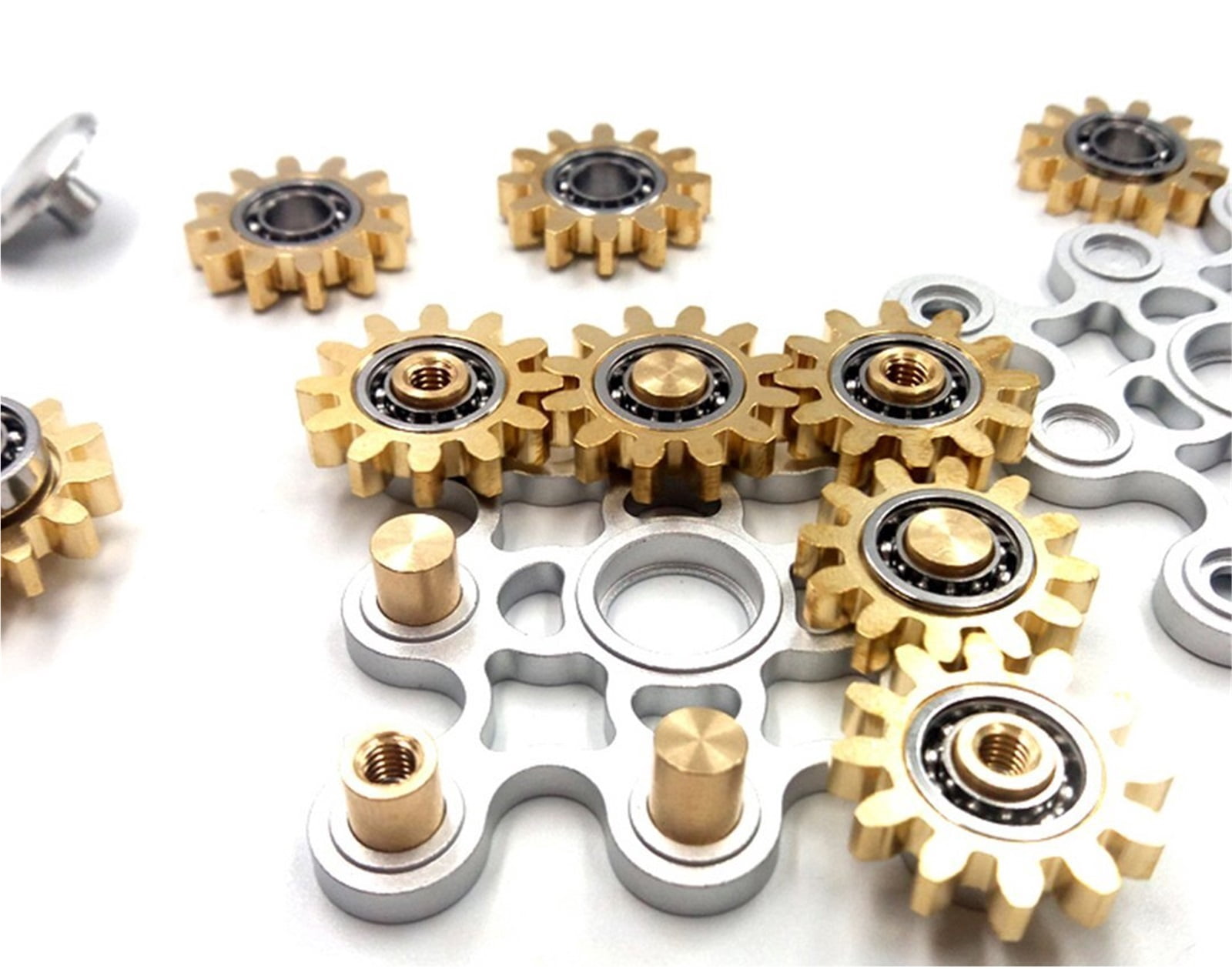 Pure Brass Fidget Spinner Gears Linkage Fidget Metal DIY Hand Spinner Spins Long Time EDC Focus Meditation Break Bad Habits ADHD with Multiple Premium Bearings (13 Bearings White)