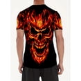 thumbnail image 3 of Men's Skull Flame T-Shirt - Black with Bright Orange/Yellow Gothic Print, Short Sleeve Round Neck Casual Streetwear, Machine Washable Regular Fit Urban Fashion Shirt Suitable for Men, 3 of 6