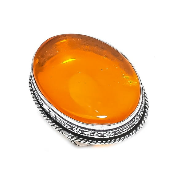 Natural Baltic Amber Gemstone 925 Sterling Silver Jewelry Ring Size 8