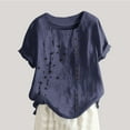 thumbnail image 2 of BLVB Women's Cotton Linen Tops Printed Button Square Neck Short Sleeve Summer Blouse Casual Plus Size Beach Shirts, 2 of 4
