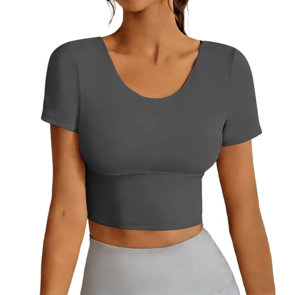 GUACER Womens Gym Crop Tops Slim Fit Scoop Neck Short Sleeves Breathable High Stretch Quick Dry Cropped Length Versatile Activewears