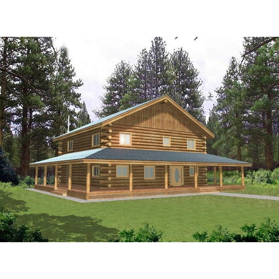 001-1042: Log Mountain 3 Bed, 3 Bath Luxury Home Plan, 2783 Sq Ft: Full Blueprints with License to Build by Home Plan Marketplace - Lesuto