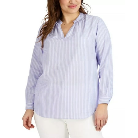 Jones New York Plus Size Striped Linen Tunic Top